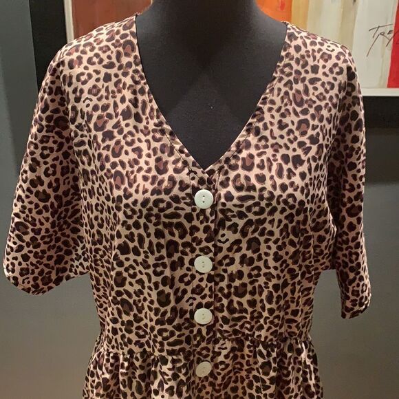 Leopard print button front midi, small - Picture 2 of 6